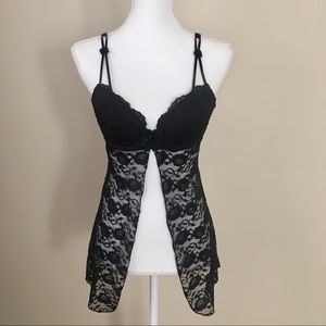 Sexy black lace negligee top
